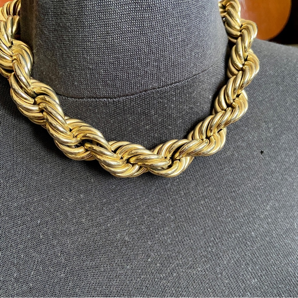 Vintage Bold & Gold Toned Big Rope Necklace HipHop Statement - Picture 6 of 16